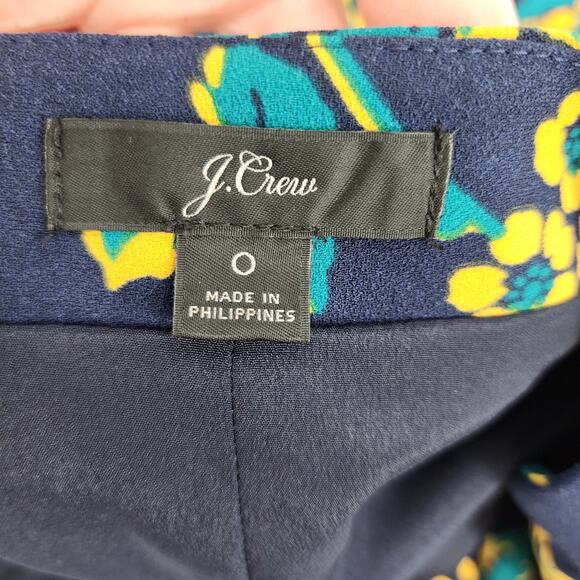 J Crew Floral Wrap Dress 0 V Neck 3/4 Sleeve Style K0109 Navy Blue Yellow Career - Picture 4 of 11